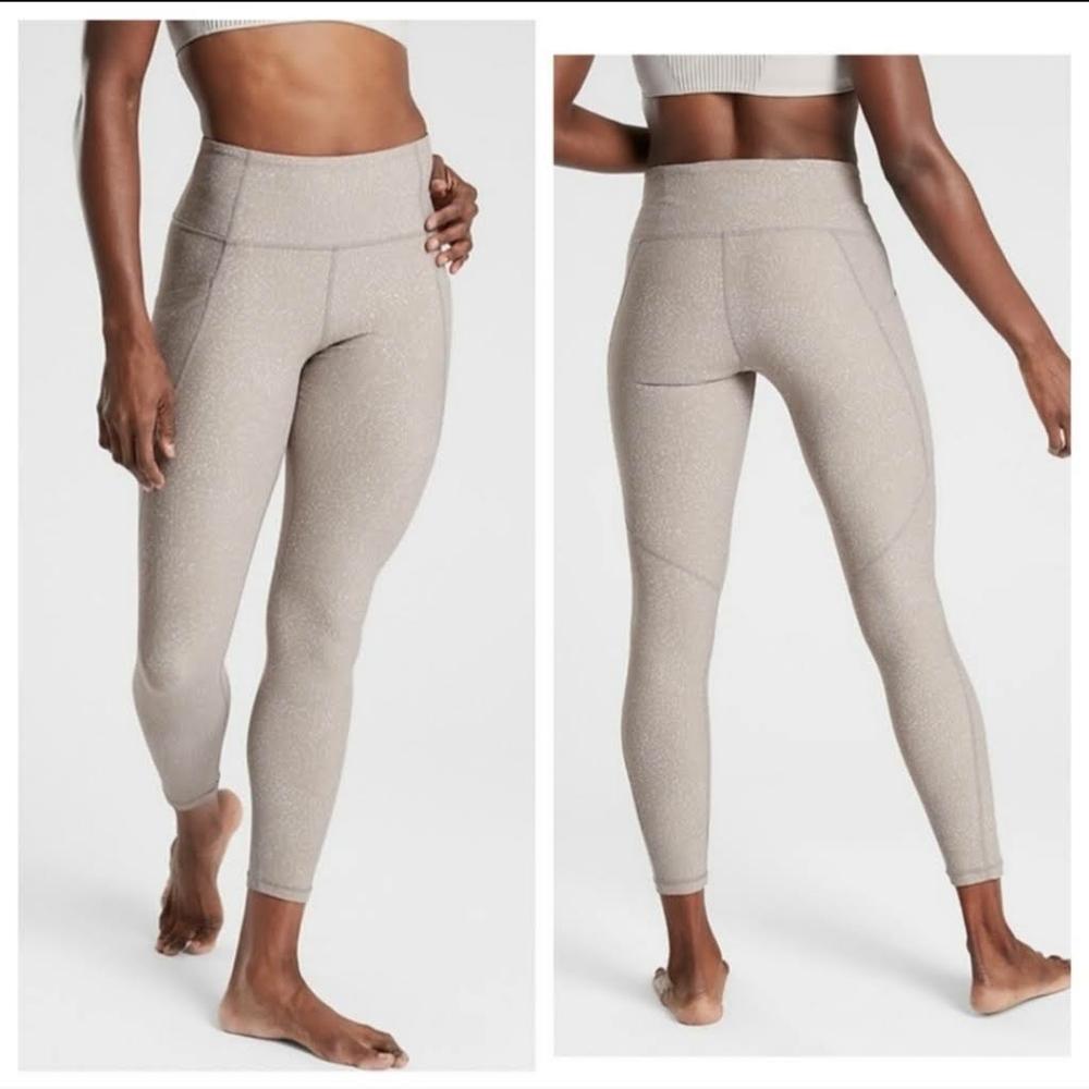 Athleta Size S Salutation Stash Pocket Tight in Rainwater Print Quail Tan